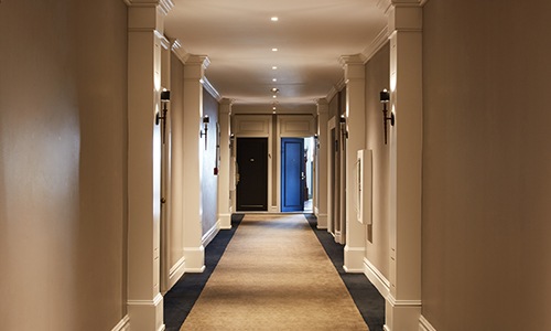 a long carpeted hallway