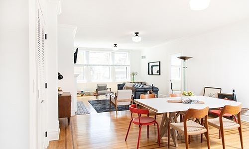 living room with dining room table and chairs