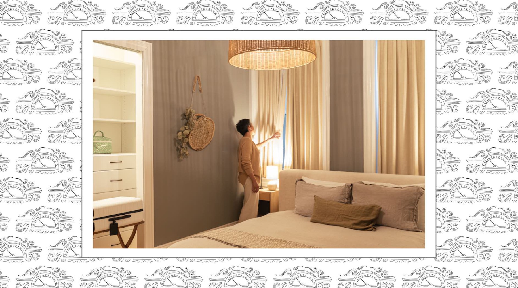 woman looking out of bedroom window